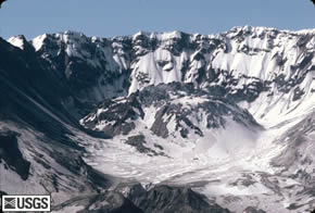 Crater of Mt St.Helens with a dacite dome in the centre of the 1980 crater. USGS